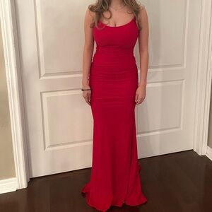 Red long low back La femme dress